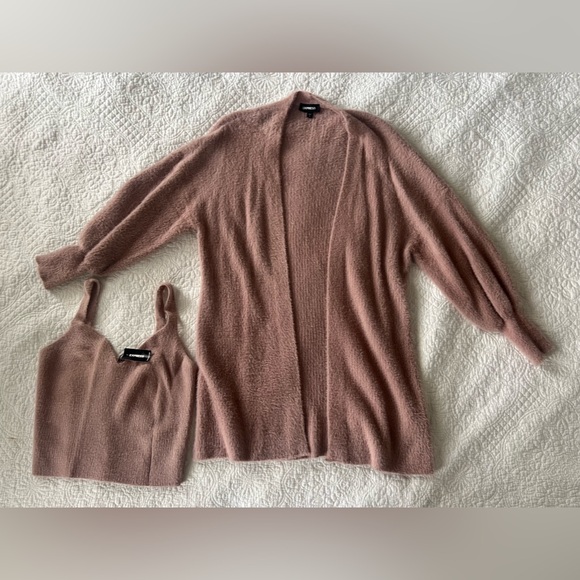 Express Dusty Pink TankTop Cami (NWT) and Cardigan Soft and Furry Sweater Set - Picture 3 of 11